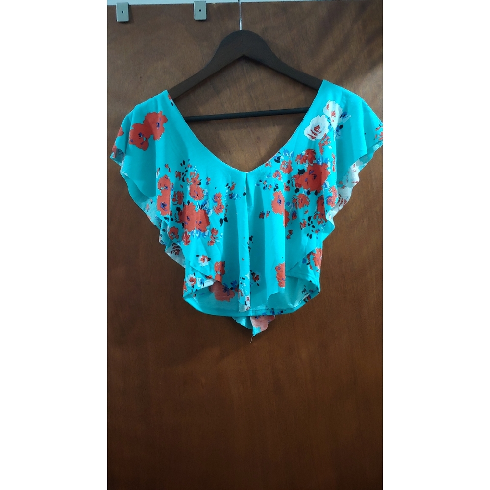 Teal Blue Ruffle Crop Top